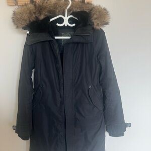 TNA Black Fur-Trim Hooded Puffer Coat